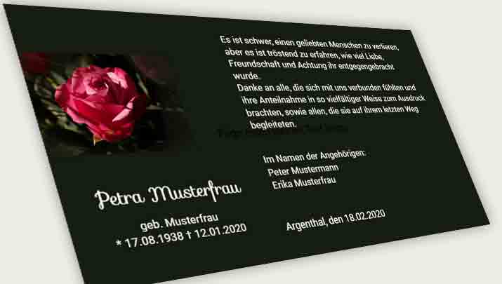 Trauer Danksagungskarte rote Rose im schwarzen Hintergrund